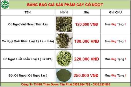 bảng giá cây cỏ ngọt tại Hà Nam uy tín
